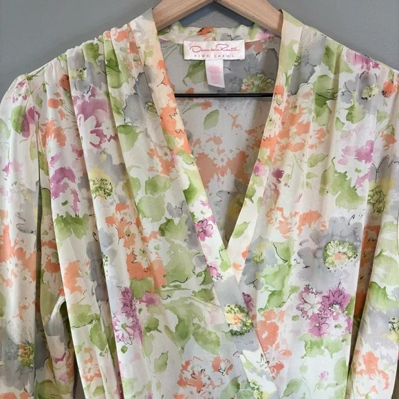 Vintage Oscar de la Renta Pink Label Medium Lightweight Robe Colorful Floral - Picture 3 of 6